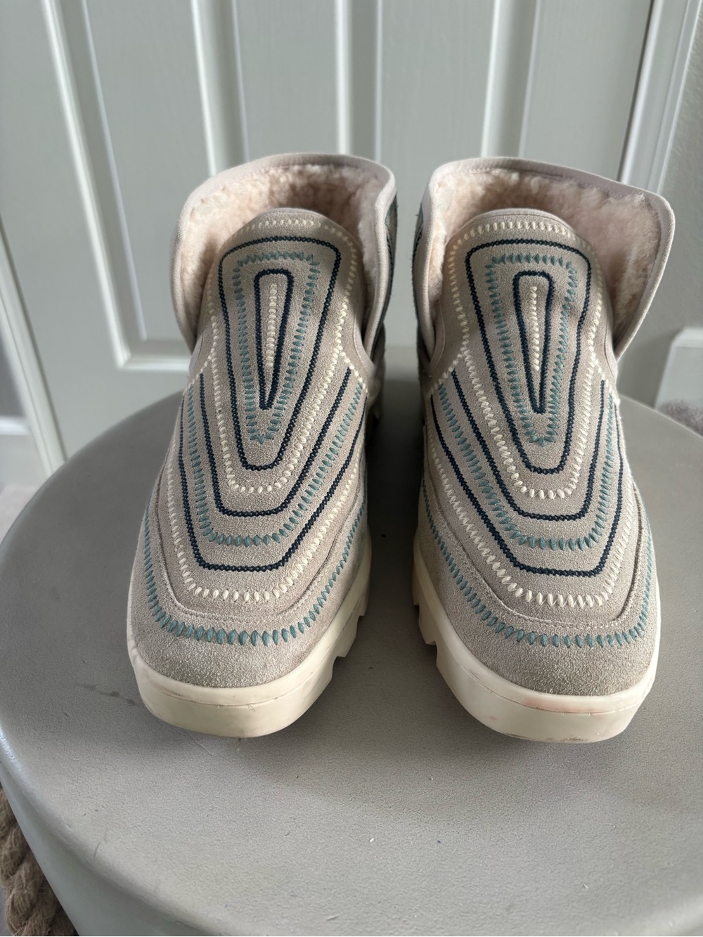 Anthropologie | Bernardo Drea Shearling Suede Boots Gray Boho | Sz 9M |VGC